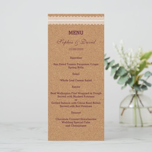  kant Wijn Cork Wedding Menu (Staand voorkant)