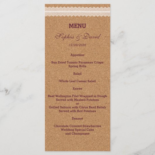 kant Wijn Cork Wedding Menu (Voorkant)