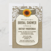 Kant Zonnebloem Mason Jar Bridal Douche Uitnodigin Kaart (Voorkant)