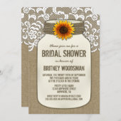 Kant Zonnebloem Mason Jar Bridal Douche Uitnodigin Kaart (Voorkant / Achterkant)