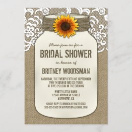 Kant Zonnebloem Mason Jar Bridal Douche Uitnodigin Kaart