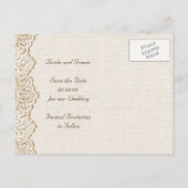 Kant, zonnebloemen en jute bruiloft Save the Date Aankondigingskaart (Achterkant)