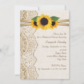 Kant, zonnebloemen & jute bruiloft repetitie diner kaart (Voorkant)