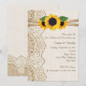 Kant, zonnebloemen & jute bruiloft repetitie diner kaart (Voorkant / Achterkant)