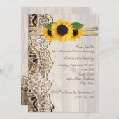 Kant & zonnebloemen op hout bruiloft repetitie din kaart (Voorkant / Achterkant)