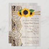 Kant & zonnebloemen op houten bruiloft vrijgezelle kaart (Voorkant / Achterkant)