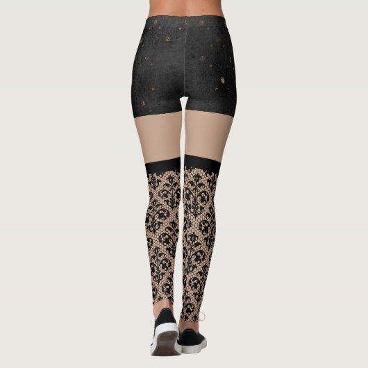 Kant zwart en goud sexy Leggings (Achterkant)