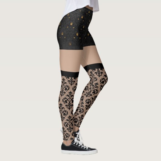 Kant zwart en goud sexy Leggings (Rechts)