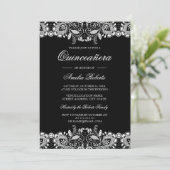  Kant Zwart Wit Quinceanera Invitation Kaart (Staand voorkant)