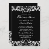  Kant Zwart Wit Quinceanera Invitation Kaart (Voorkant / Achterkant)