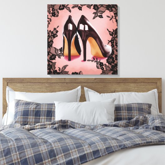 Kant zwarte stiletto canvas afdruk (Insitu (Slaapkamer))