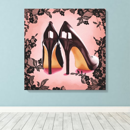 Kant zwarte stiletto canvas afdruk (Insitu (Houten vloer))