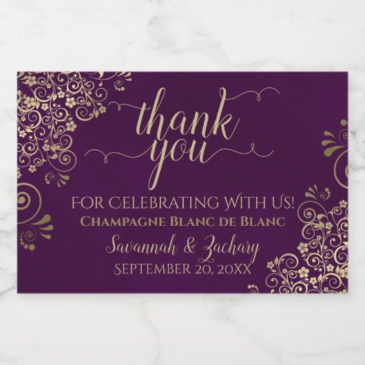 Kantachtig Goud op Pruim Paars Trouw Trouwkaart Mi Sparkling Wijnetiket (Enkel label)
