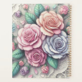 Kantbloem in roze paars blauwe rozen met monogram planner (Achterkant)