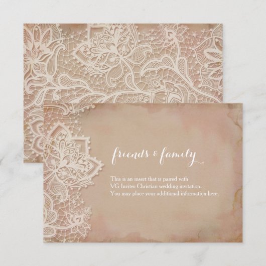 Kantbruid insert - Vintage roze Informatiekaartje (Voorkant / Achterkant)