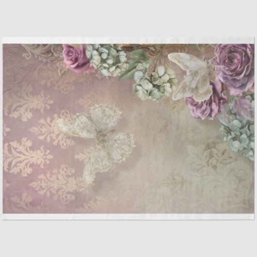 Kantdroom, Mint Mauve Vlinder & Bloemen Tissuepapier (Voorkant)
