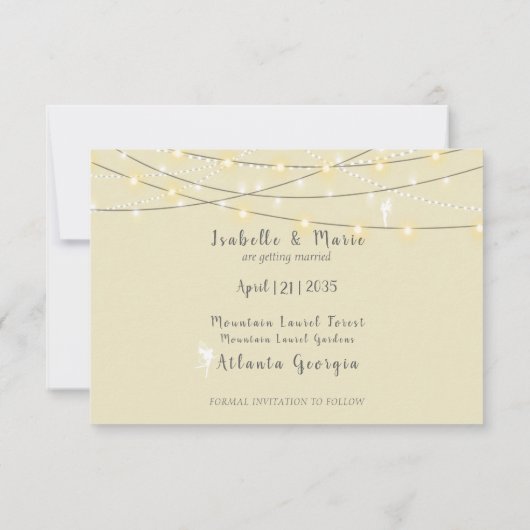 Kantelbaar bos, feeën, strijkgevels save the date (Achterkant)