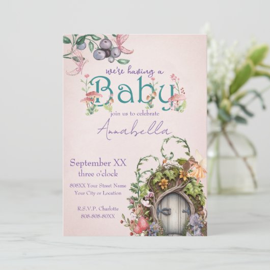 Kantelbare bostuin deur op roze kaart (Staand voorkant)