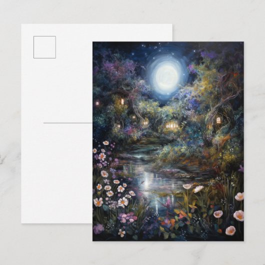 Kantelend landschap van de Fantasy Moonlit Garden Briefkaart (Voorkant / Achterkant)
