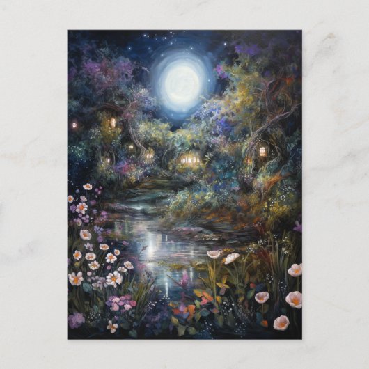 Kantelend landschap van de Fantasy Moonlit Garden Briefkaart (Voorkant)