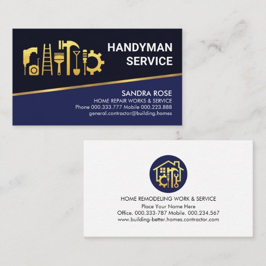 Kantelende gouden lijn blauwe tinten Handyman Visitekaartje (Voorkant / Achterkant)