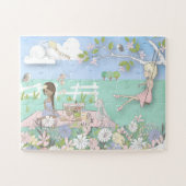 Kantelende picknick Scene Girls/Bunny/vogels Legpuzzel (Horizontaal)