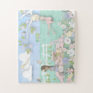 Kantelende picknick Scene Girls/Bunny/vogels Legpuzzel