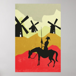 Kanteling bij windmolens Don Quichot Poster