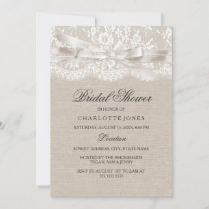 Kanten Boog & Jute Vintage Bruiloftsborrel Kaart