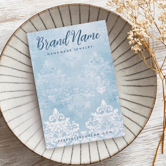  kanten damast stoffige blauwe oorbel kaart