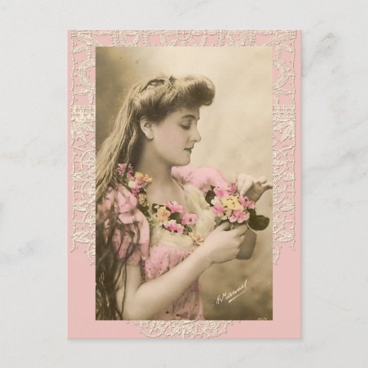 kanten en boeketjes victoriaanse dame briefkaart (Voorkant)