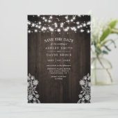 Kanten en houten slingerlichtjes Rustic Save The D Date (Staand voorkant)