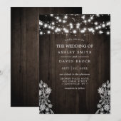 Kanten en houten slingerlichtjes rustige bruiloft kaart (Voorkant / Achterkant)