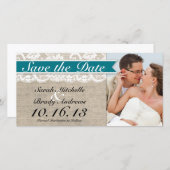 Kanten en Jute Uitzicht Save the Date -Turquoise (Voorkant / Achterkant)