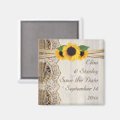 Kanten en zonnebloemen houten bruiloft Save the Da Magneet (Voorkant / Achterkant)