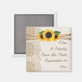 Kanten en zonnebloemen jute wedding Save the Date Magneet (Voorkant / Achterkant)