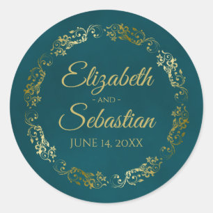 Kanten Gouden Filigraan Elegante Donker Turquoise Ronde Sticker
