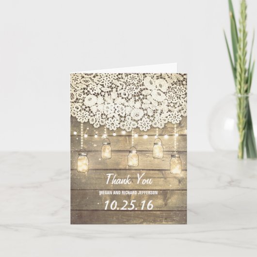 Kanten Hout Lichten Metselaars Pot Schuur Bruiloft Bedankkaart (Voorkant)