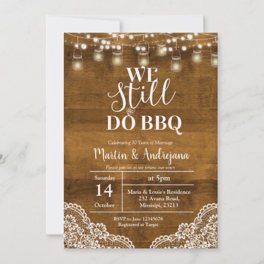 Kanten huwelijksjubileum We doen nog steeds BBQ ui Kaart (Voorkant)