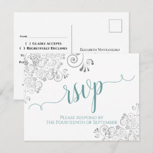 Kanten Kalligrafie Turquoise & Witte Trouw-Huwelij Briefkaart