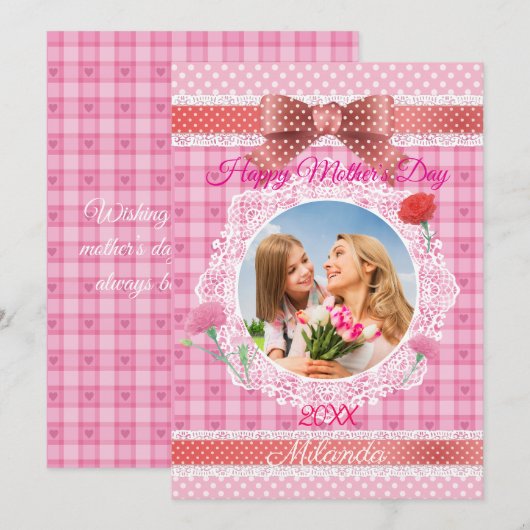 Kanten lint Moederdag kaart (Voorkant / Achterkant)