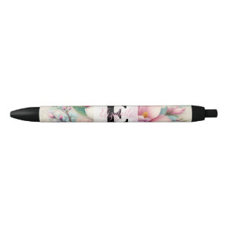 Kanten monogram bloem roze paarse magnolia bloem zwarte inkt pen