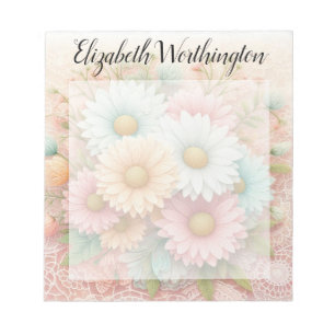 Kanten monogram bloemmotief roze wit blauwe madeli notitieblok