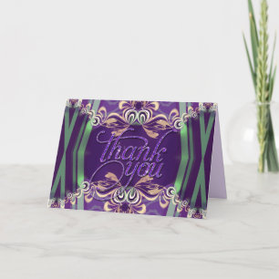 Kanten Paarse Groene Glitterende Bedankt Kaart