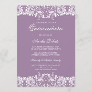 Kanten Paarse Quinceanera Uitnodiging Vintage