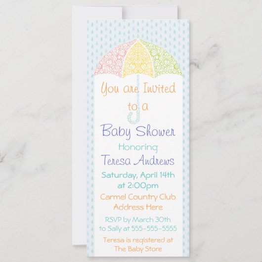 Kanten Paraplu Babyshower Uitnodiging (Voorkant)