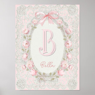 kanten pioenrozen frame kinderkamer initiaal poster