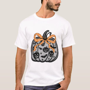 Kanten Pompoen Strik Mooie Halloween T-Shirt