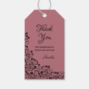 Kanten Quinceañera Stof Roze en Zwart Cadeaulabel