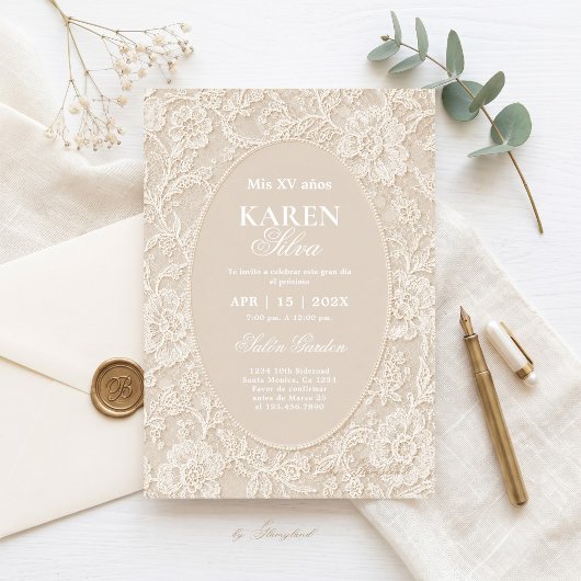 Kanten Quinceanera Uitnodiging